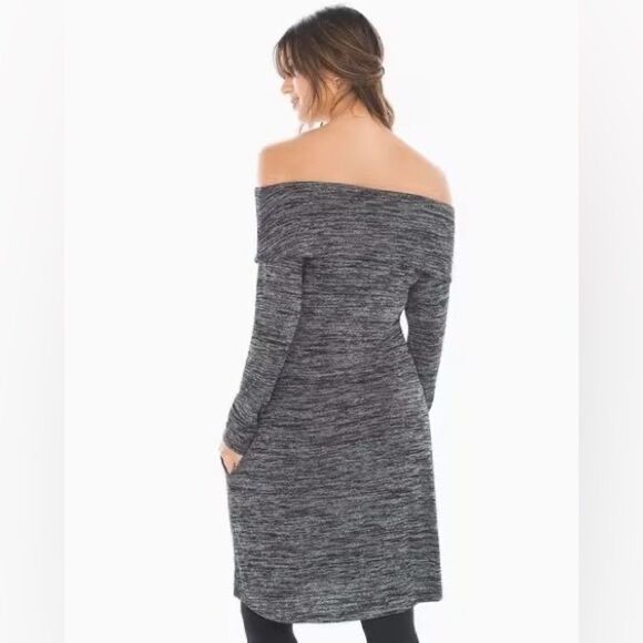 Soma Melange Off The Shoulder Long Sleeve Mini Cozy Dress Black Grey Size Small - Picture 9 of 9